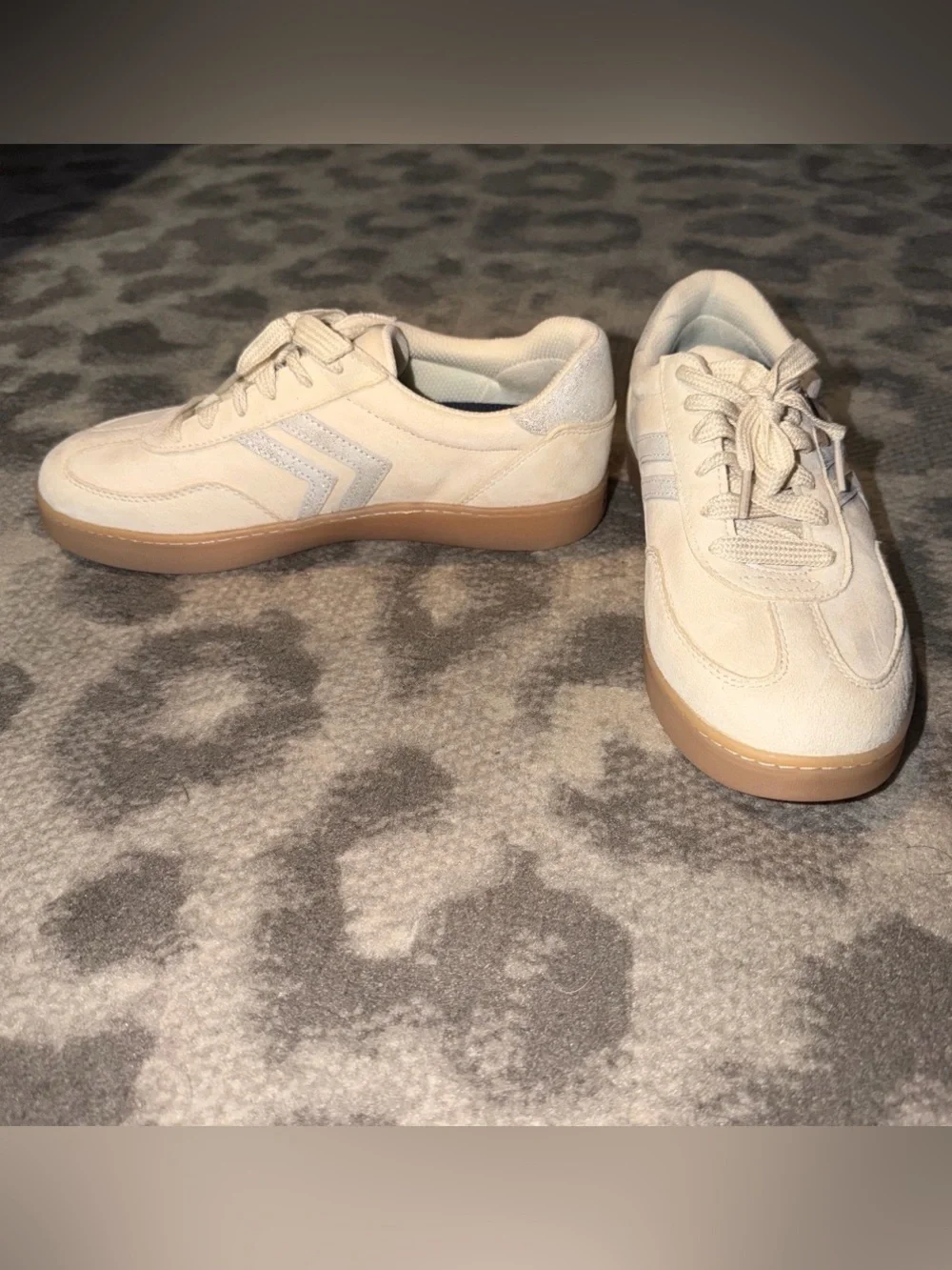 Neutral Suede Lace-Up Sneakers in Cream